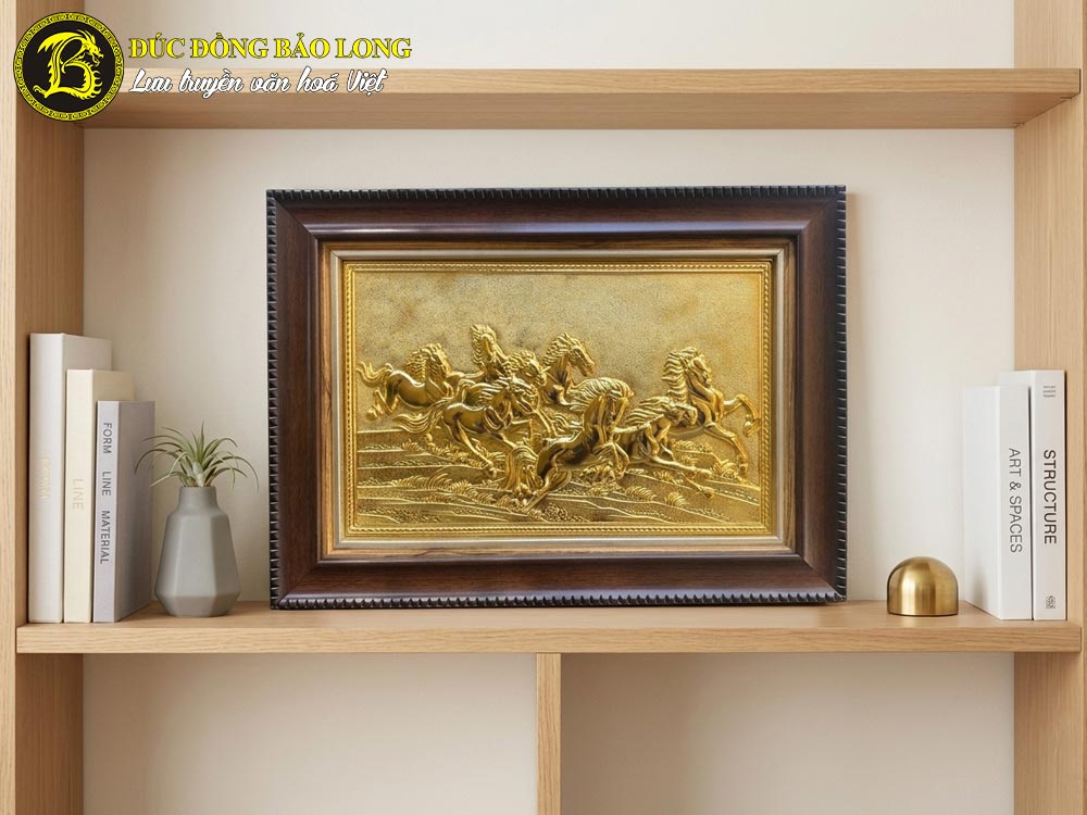 Tranh Mã Đáo Thành Công Bằng Đồng Dát Vàng Khổ 28cm x 38cm 