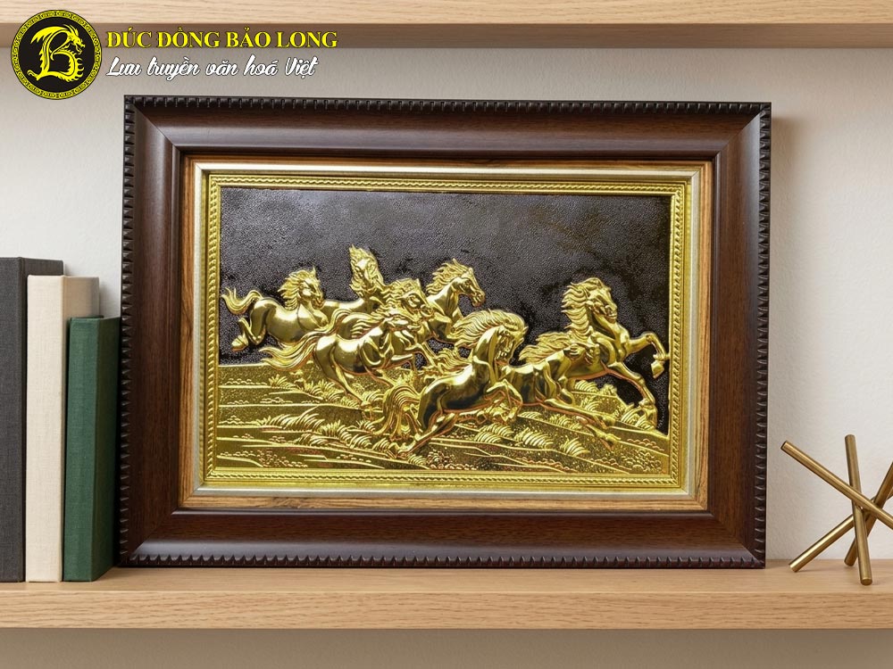 Tranh Mã Đáo Thành Công Bằng Đồng Dát Vàng Khổ 28cm x 38cm 