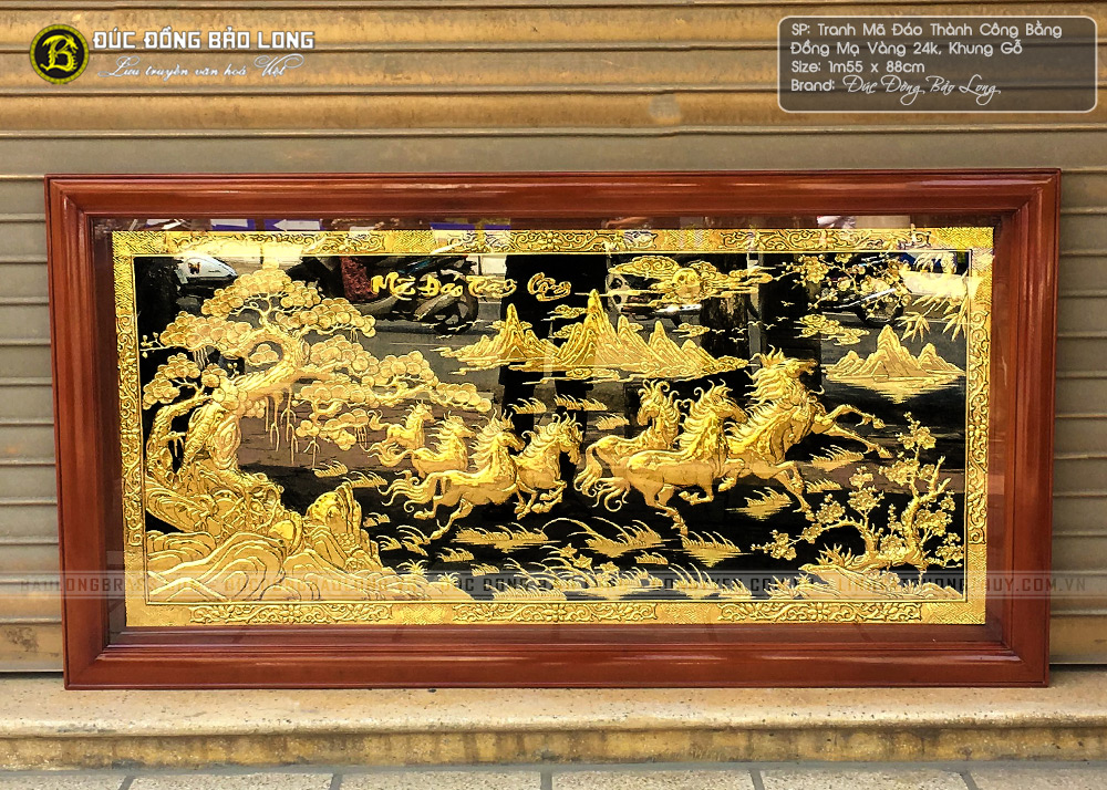 Tranh Mã Đáo Thành Công mạ vàng 1m55x88cm khung chò chỉ