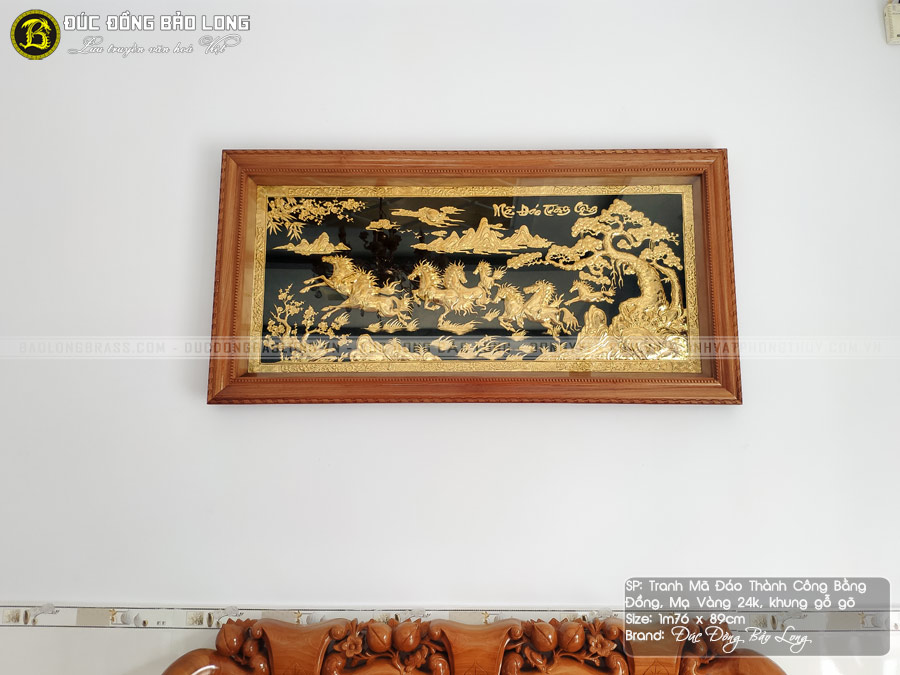 tranh Mã Đáo Thành Công mạ vàng 1m76x89cm khung gõ đỏ