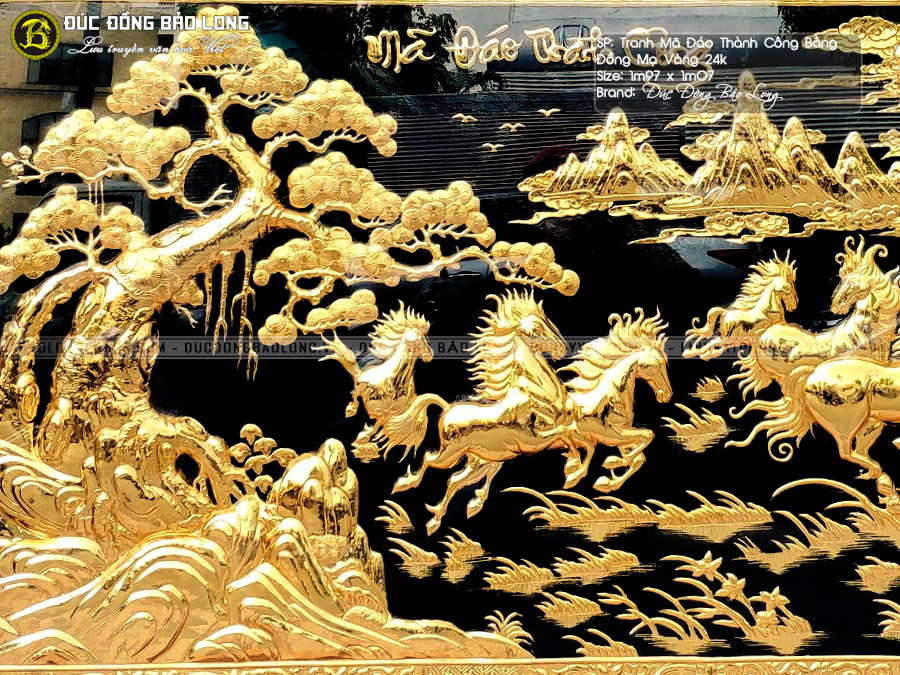 tranh Mã Đáo Thành Công mạ vàng 1m97 x 1m07 khung gõ đỏ