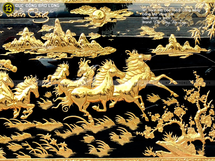 tranh Mã Đáo Thành Công mạ vàng 1m97 x 1m07 khung gõ đỏ