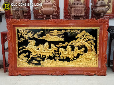 Tranh Mã Đáo Thành Công Bằng Đồng 1m6 x 92cm Dát Vàng 9999