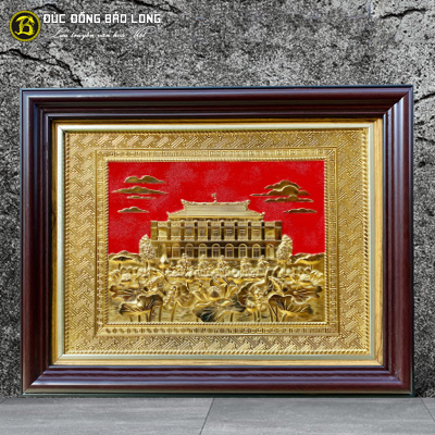 Tranh Bến Nhà Rồng Bằng Đồng Mạ Vàng Khổ 38cm x 54cm, Khung Nhựa