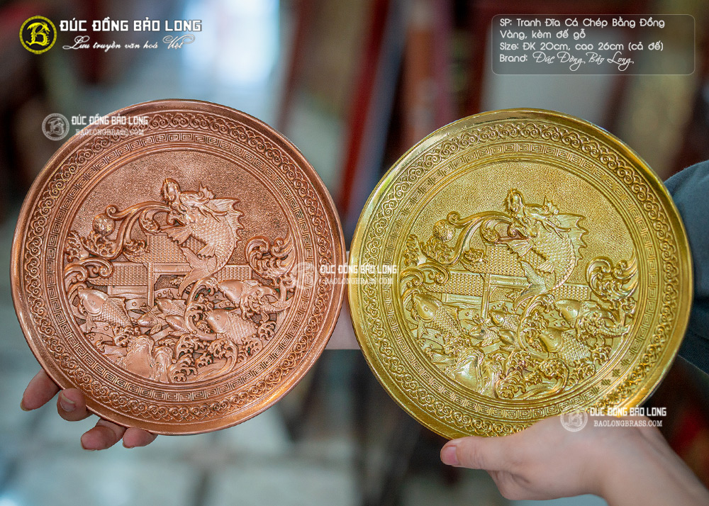 tranh đĩa Cá Chép bằng đồng Đk 20cm để bàn