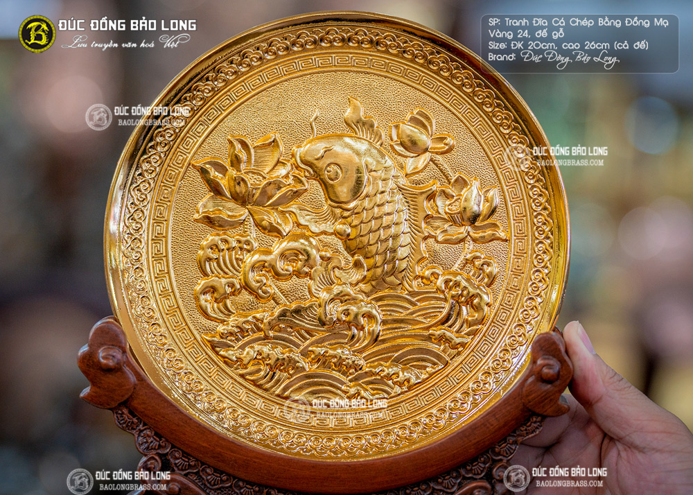 tranh đĩa Cá Chép bằng đồng Đk 20cm để bàn
