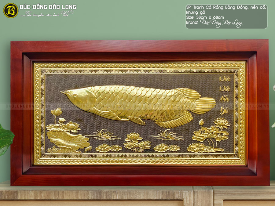 tranh cá rồng bằng đồng 38x68cm