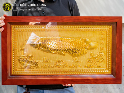 Tranh Cá Rồng Bằng Đồng Khổ 38cm x 54cm Mạ Vàng 24k