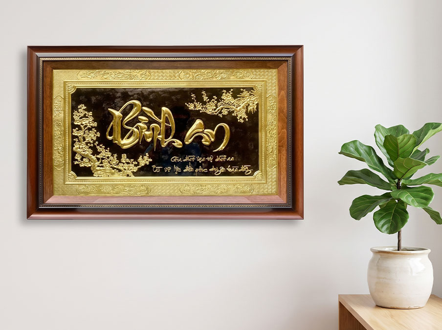 tranh chữ bình an bằng đồng 50cm x 80cm