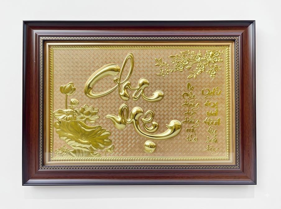 Tranh Chữ Cha Mẹ Bằng Đồng Khổ Ngang 40cm x 55cm