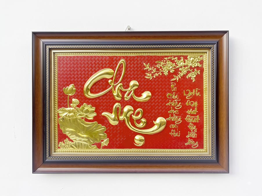 Tranh Chữ Cha Mẹ Bằng Đồng Khổ Ngang 40cm x 55cm