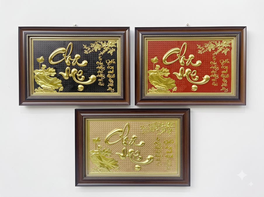Tranh Chữ Cha Mẹ Bằng Đồng Khổ Ngang 40cm x 55cm