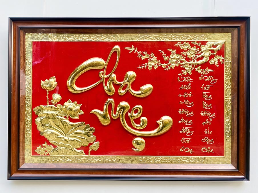 Tranh Chữ Cha Mẹ Bằng Đồng Khổ Ngang 80cm x 1m2