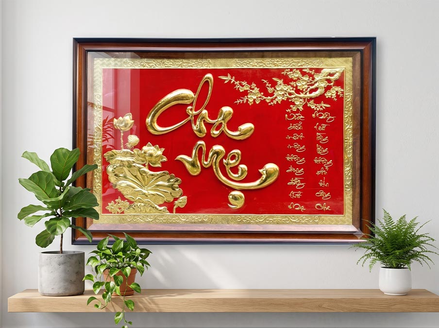 Tranh Chữ Cha Mẹ Bằng Đồng Khổ Ngang 80cm x 1m2
