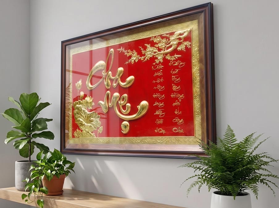 Tranh Chữ Cha Mẹ Bằng Đồng Khổ Ngang 80cm x 1m2