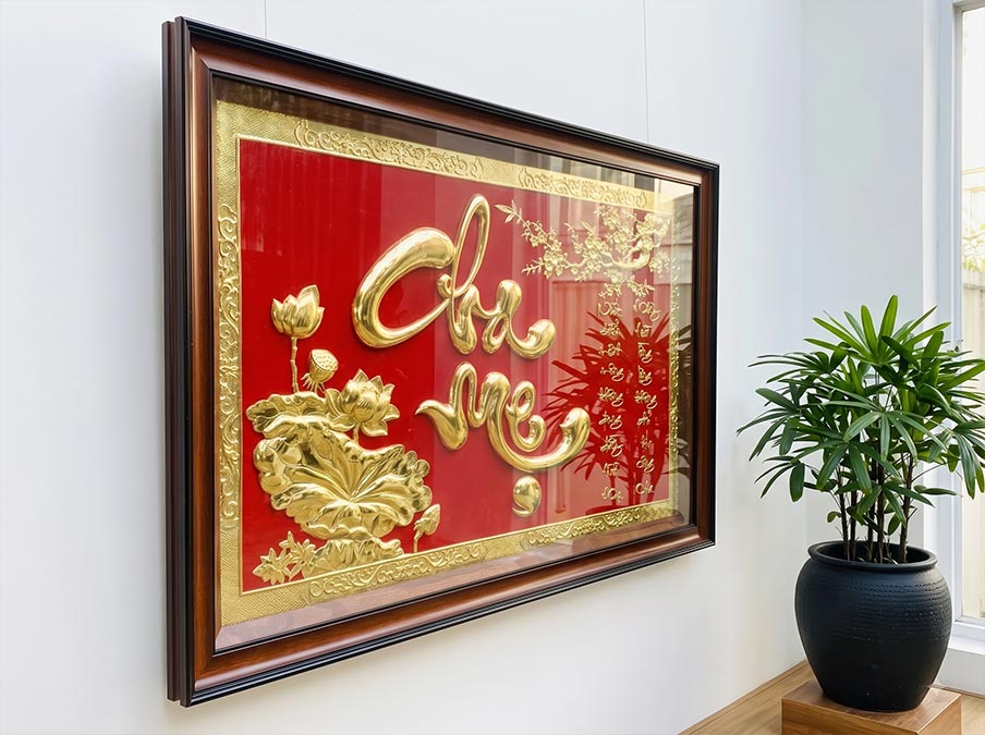 Tranh Chữ Cha Mẹ Bằng Đồng Khổ Ngang 80cm x 1m2