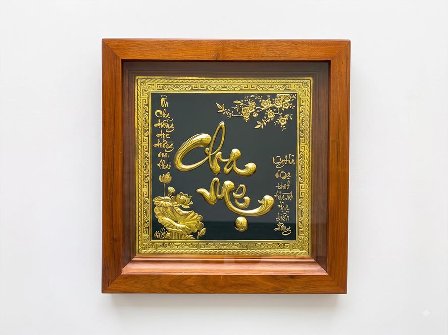 Tranh Chữ Cha Mẹ Bằng Đồng Khổ Vuông 38cm