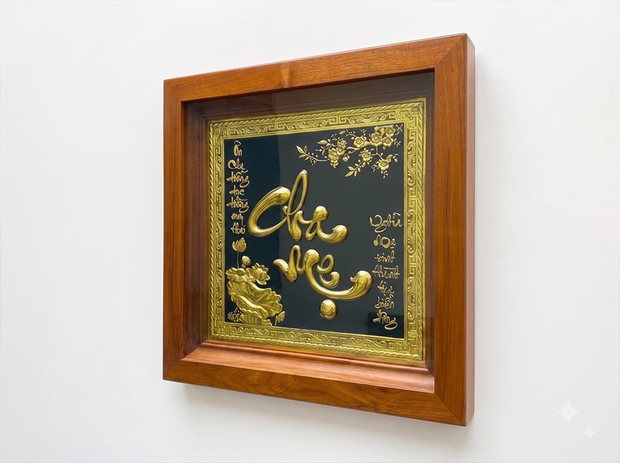 Tranh Chữ Cha Mẹ Bằng Đồng Khổ Vuông 38cm