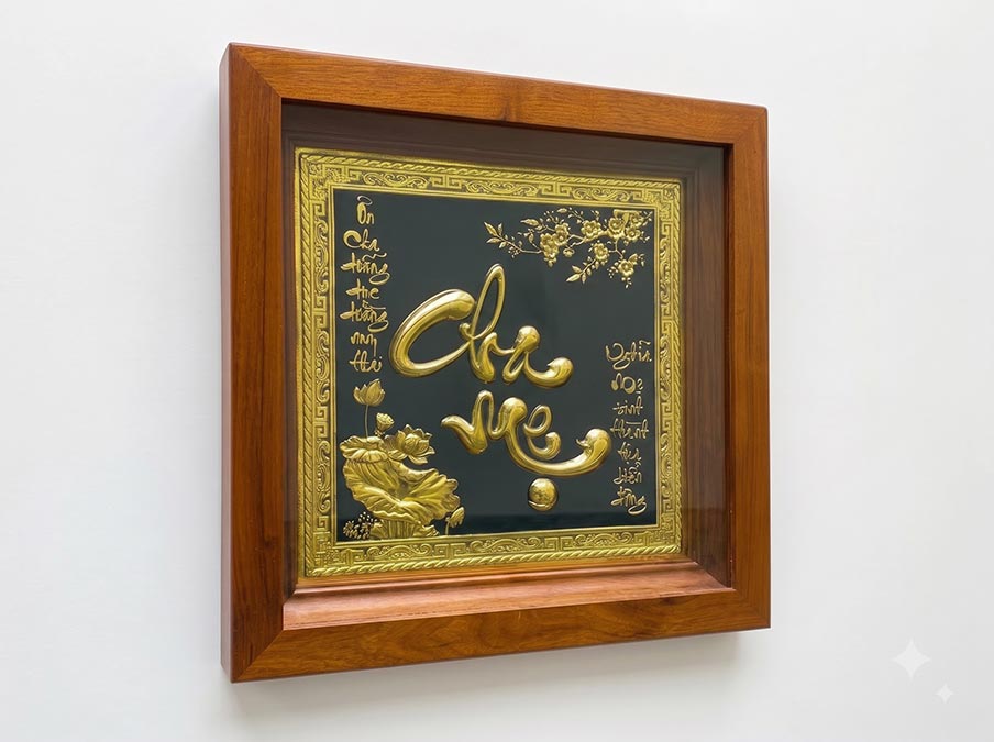 Tranh Chữ Cha Mẹ Bằng Đồng Khổ Vuông 38cm