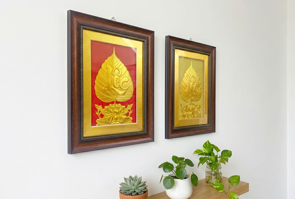 Quà Tặng Tranh Chữ Lộc Lá Bồ Đề Bằng Đồng Dát Vàng 32cm x 42cm