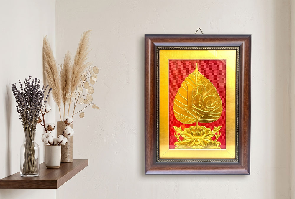 Quà Tặng Tranh Chữ Lộc Lá Bồ Đề Bằng Đồng Dát Vàng 32cm x 42cm