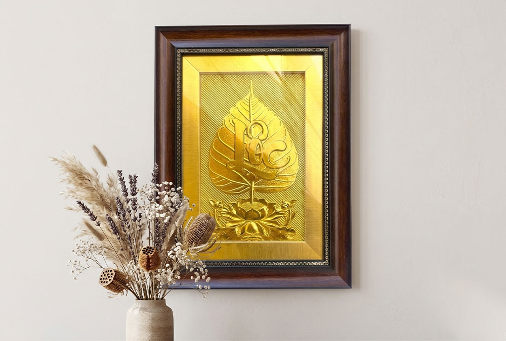 Quà Tặng Tranh Chữ Lộc Lá Bồ Đề Bằng Đồng Dát Vàng 32cm x 42cm
