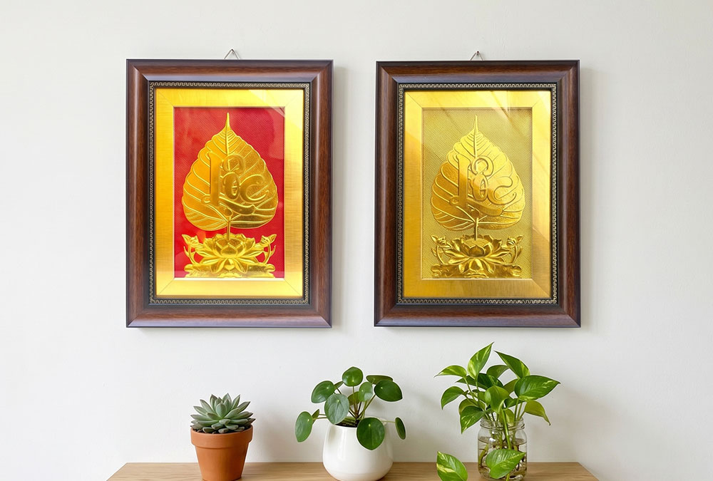 Quà Tặng Tranh Chữ Lộc Lá Bồ Đề Bằng Đồng Dát Vàng 32cm x 42cm