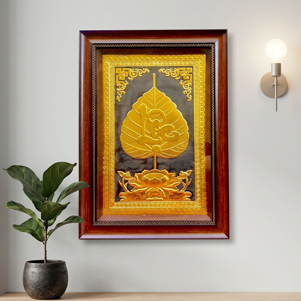 Quà Tặng Tranh Chữ Lộc Lá Bồ Đề Bằng Đồng Dát Vàng 40cm x 55cm