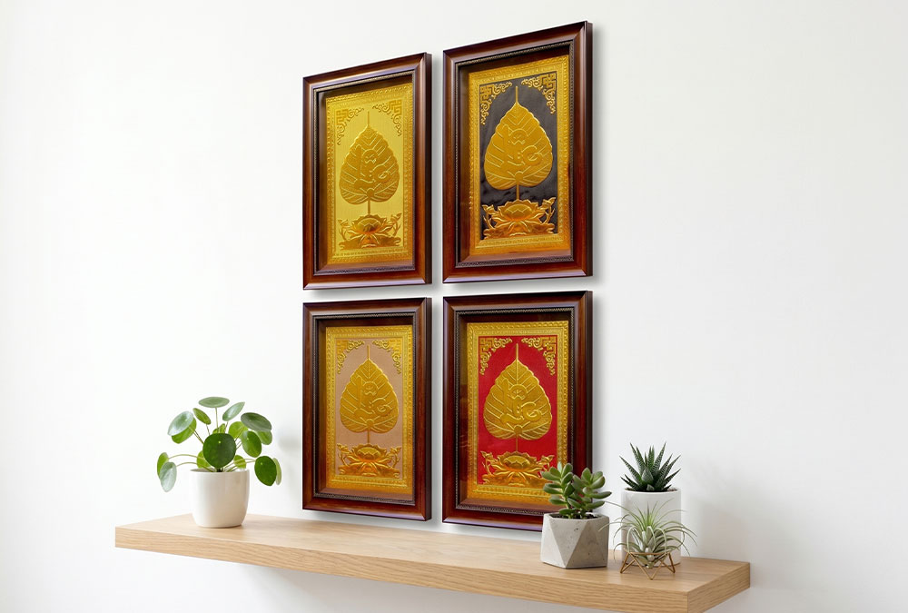 Quà Tặng Tranh Chữ Lộc Lá Bồ Đề Bằng Đồng Dát Vàng 40cm x 55cm
