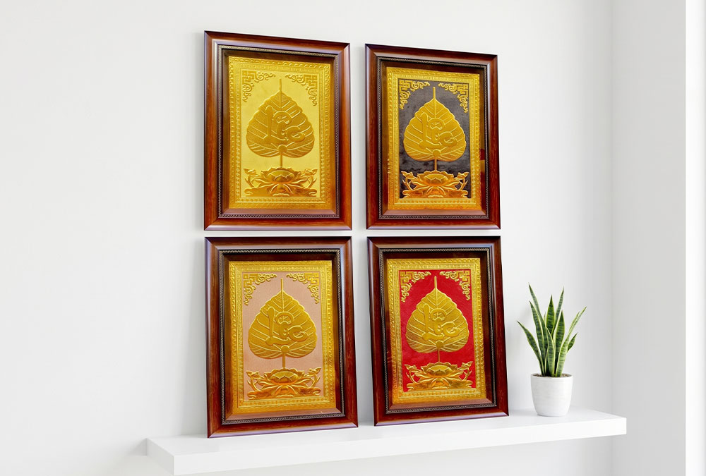 Quà Tặng Tranh Chữ Lộc Lá Bồ Đề Bằng Đồng Dát Vàng 40cm x 55cm