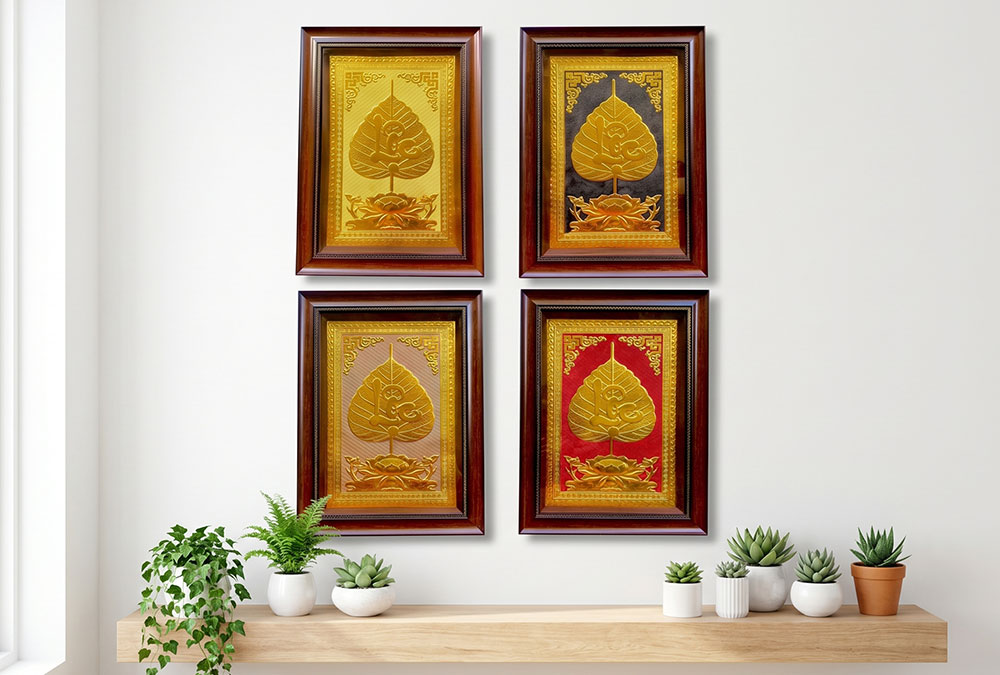 Quà Tặng Tranh Chữ Lộc Lá Bồ Đề Bằng Đồng Dát Vàng 40cm x 55cm