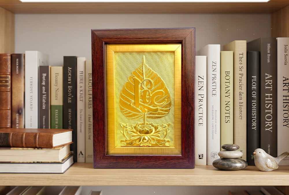 Quà Tặng Tranh Chữ Lộc Lá Bồ Đề Bằng Đồng 15cm x 20cm