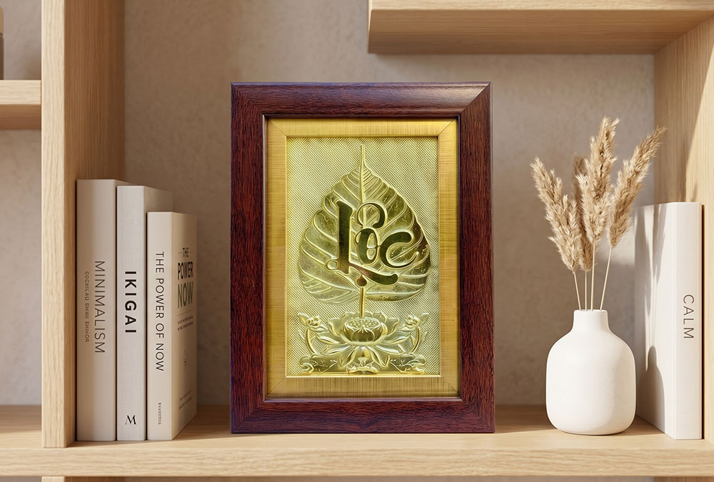 Quà Tặng Tranh Chữ Lộc Lá Bồ Đề Bằng Đồng 15cm x 20cm