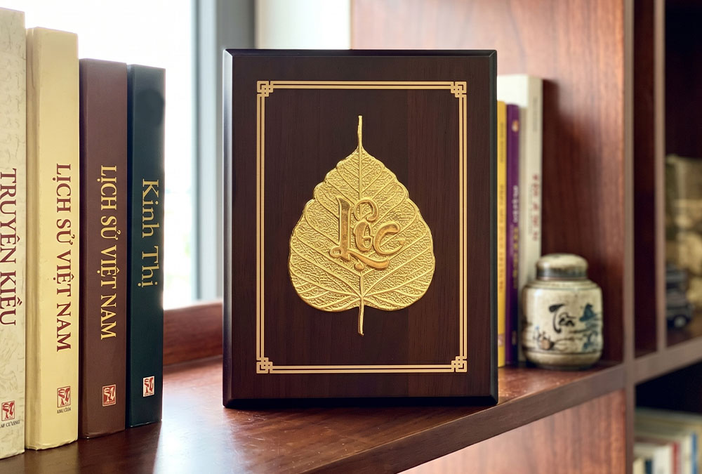 Quà Tặng Tranh Chữ Lộc Lá Bồ Đề Bằng Đồng Dát Vàng 17cm x 22cm