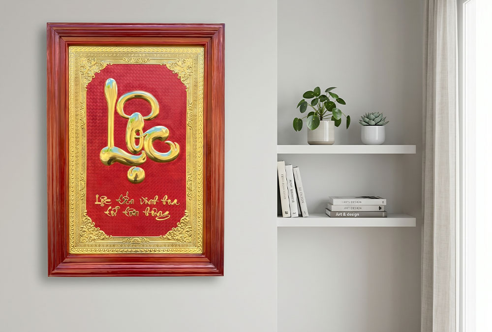 Tranh Chữ Lộc Bằng Đồng Khổ dọc 48cm x 68cm
