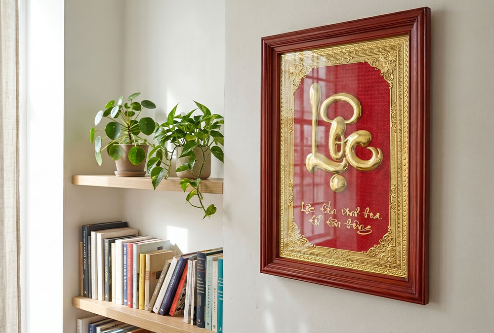 Tranh Chữ Lộc Bằng Đồng Khổ dọc 48cm x 68cm