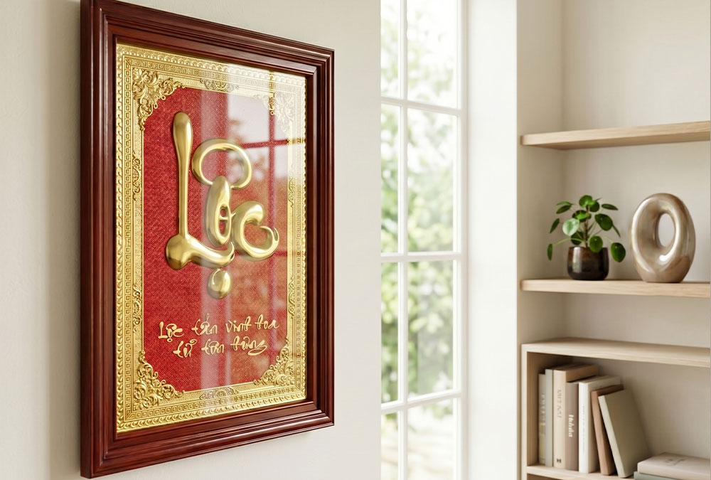 Tranh Chữ Lộc Bằng Đồng Khổ dọc 48cm x 68cm