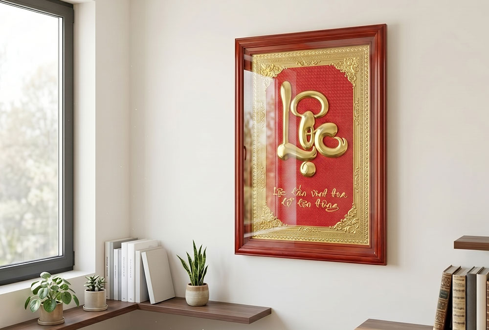 Tranh Chữ Lộc Bằng Đồng Khổ dọc 48cm x 68cm
