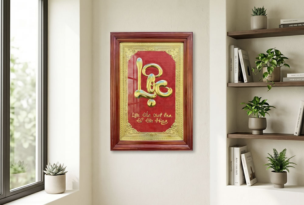 Tranh Chữ Lộc Bằng Đồng Khổ dọc 48cm x 68cm