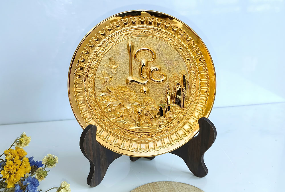 Tranh Đồng Chữ Lộc Tròn Dát Vàng Đường Kính 25cm
