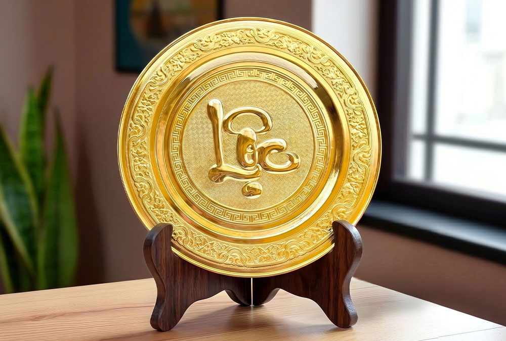 Tranh Đồng Chữ Lộc Tròn Dát Vàng Đường Kính 35cm