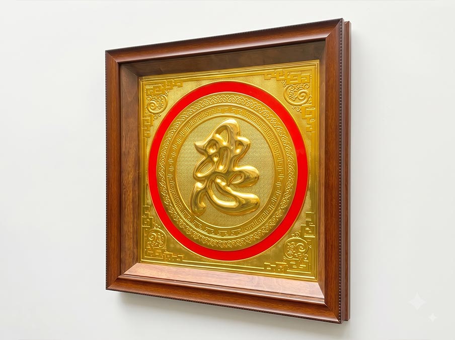 Tranh chữ Nhẫn Hán bằng đồng dát vàng khổ vuông 50cm