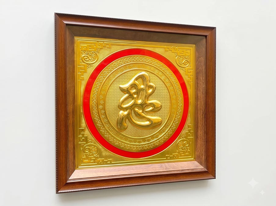 Tranh chữ Nhẫn Hán bằng đồng dát vàng khổ vuông 50cm