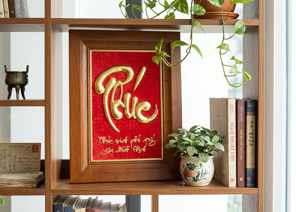 tranh chữ phúc bằng đồng khổ dọc 28cm x 38cm