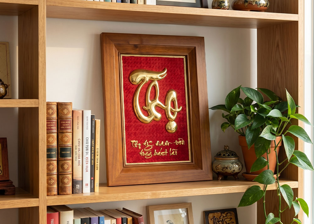 tranh chữ Lộc bằng đồng khổ dọc 28cm x 38cm