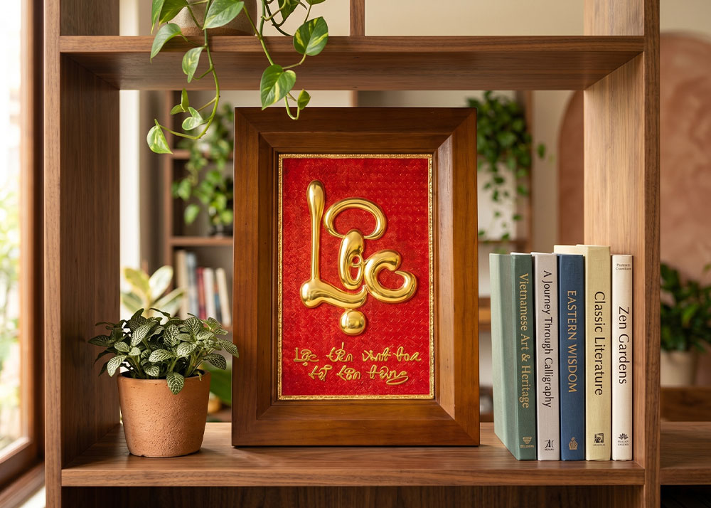 tranh chữ Lộc bằng đồng khổ dọc 28cm x 38cm