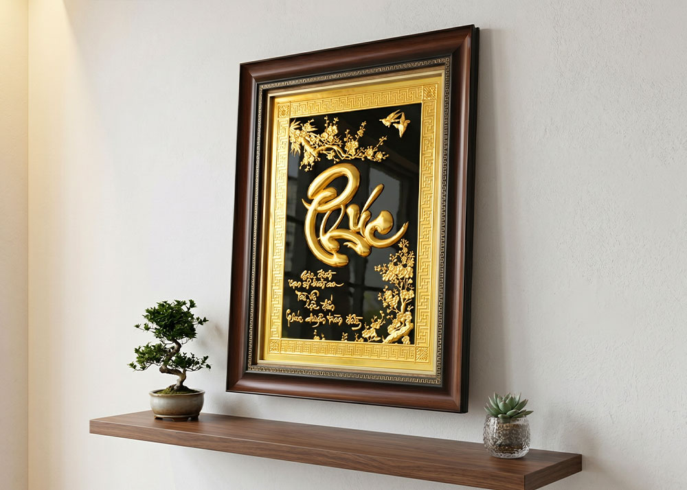 Tranh Chữ Phúc Bằng Đồng Khổ 38cm x 54cm