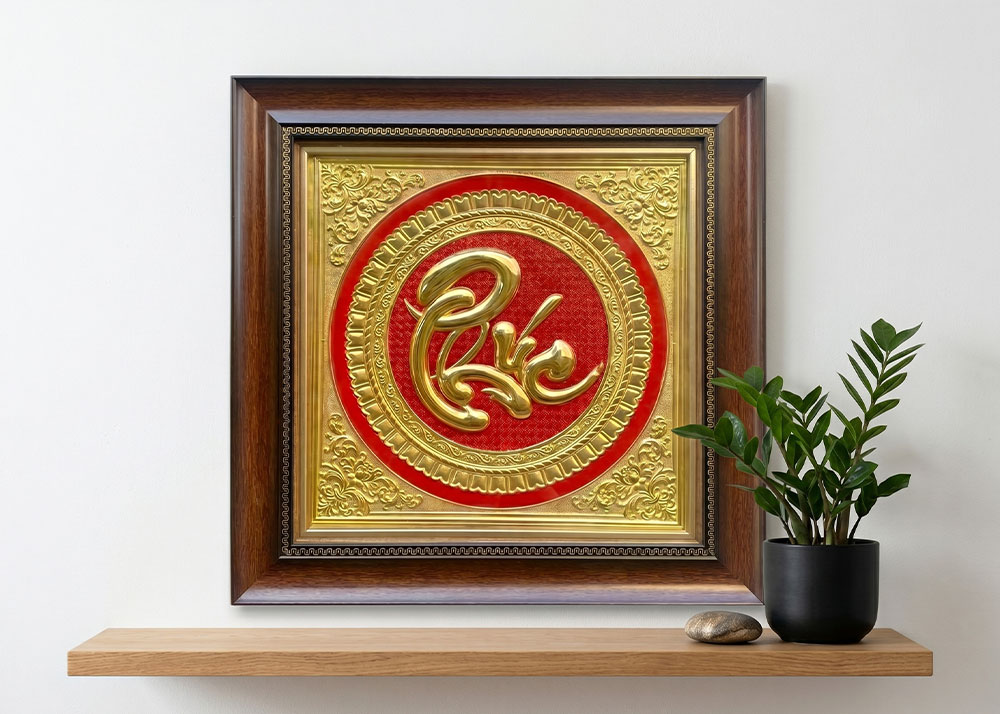 Tranh Chữ Phúc Bằng Đồng Khổ Vuông 40cm