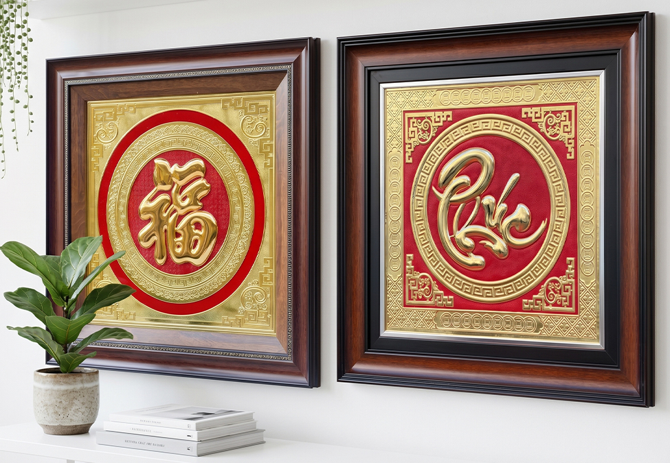 Tranh Chữ Phúc Bằng Đồng Khổ Vuông 52cm