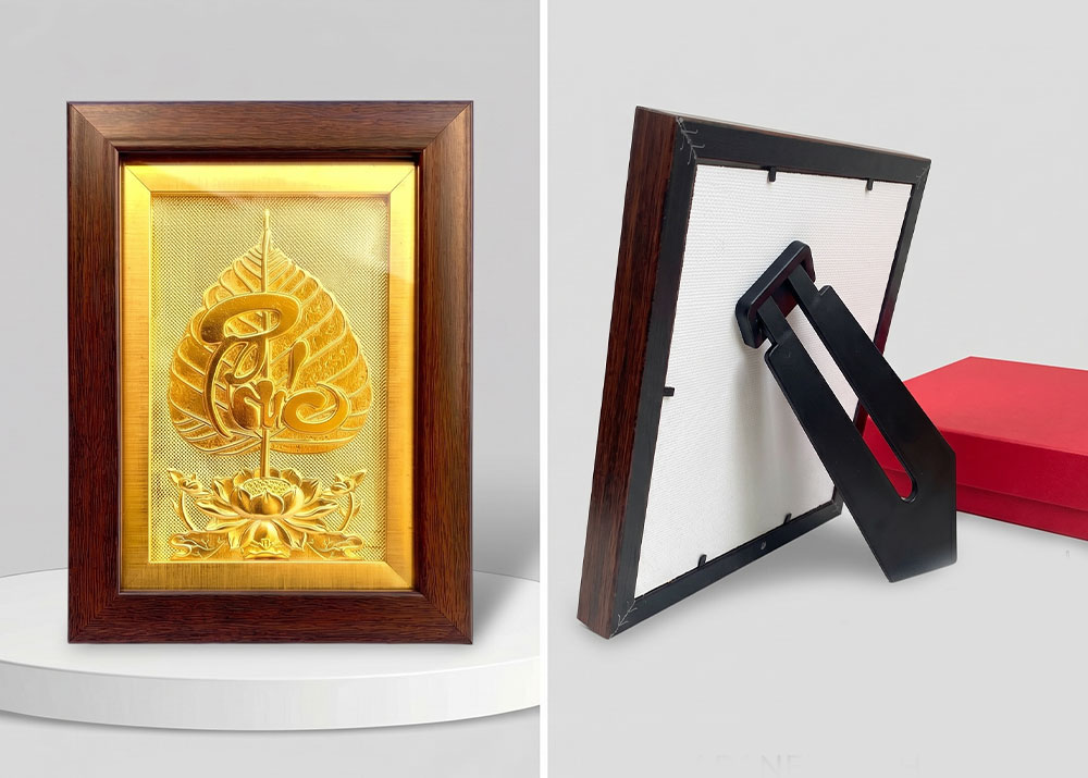 Quà Tặng Tranh Chữ Phúc Lá Bồ Đề Bằng Đồng Khổ 15cm x 20cm